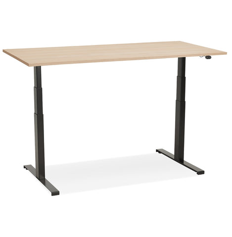 Black electric sit/stand desk 'TRONIK' with top in natural wood finish - 140x70 cm