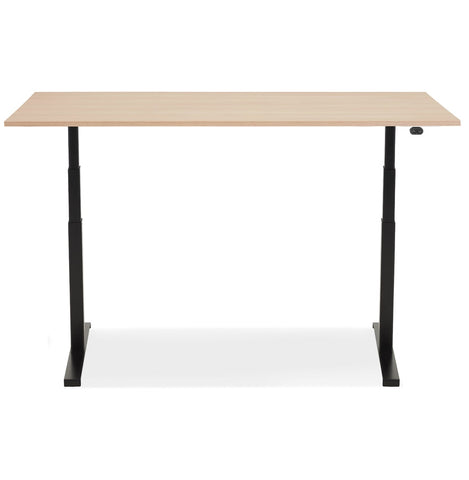 Black electric sit/stand desk 'TRONIK' with top in natural wood finish - 140x70 cm