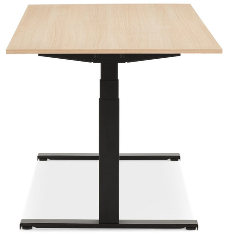 Black electric sit/stand desk 'TRONIK' with top in natural wood finish - 140x70 cm