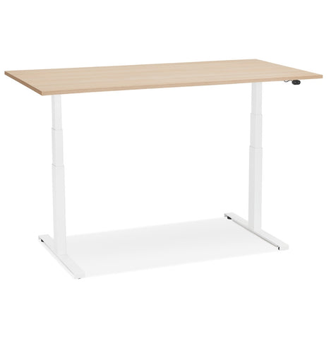 White electric sit/stand desk 'TRONIK' with top in natural wood finish - 140x70 cm