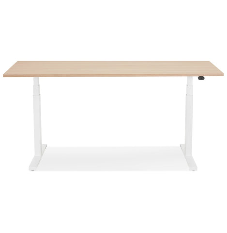 White electric sit/stand desk 'TRONIK' with top in natural wood finish - 140x70 cm