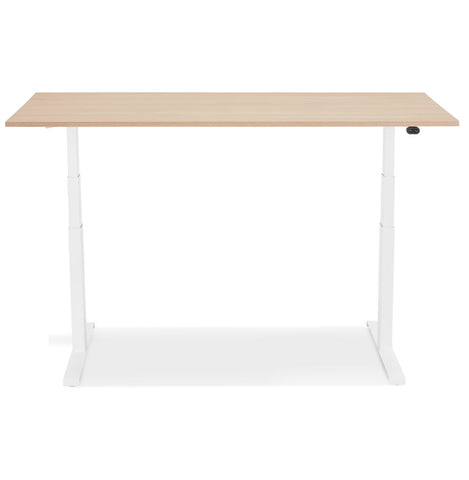 White electric sit/stand desk 'TRONIK' with top in natural wood finish - 140x70 cm