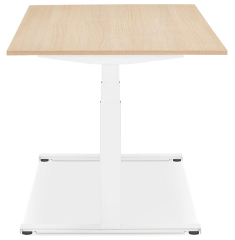 White electric sit/stand desk 'TRONIK' with top in natural wood finish - 140x70 cm