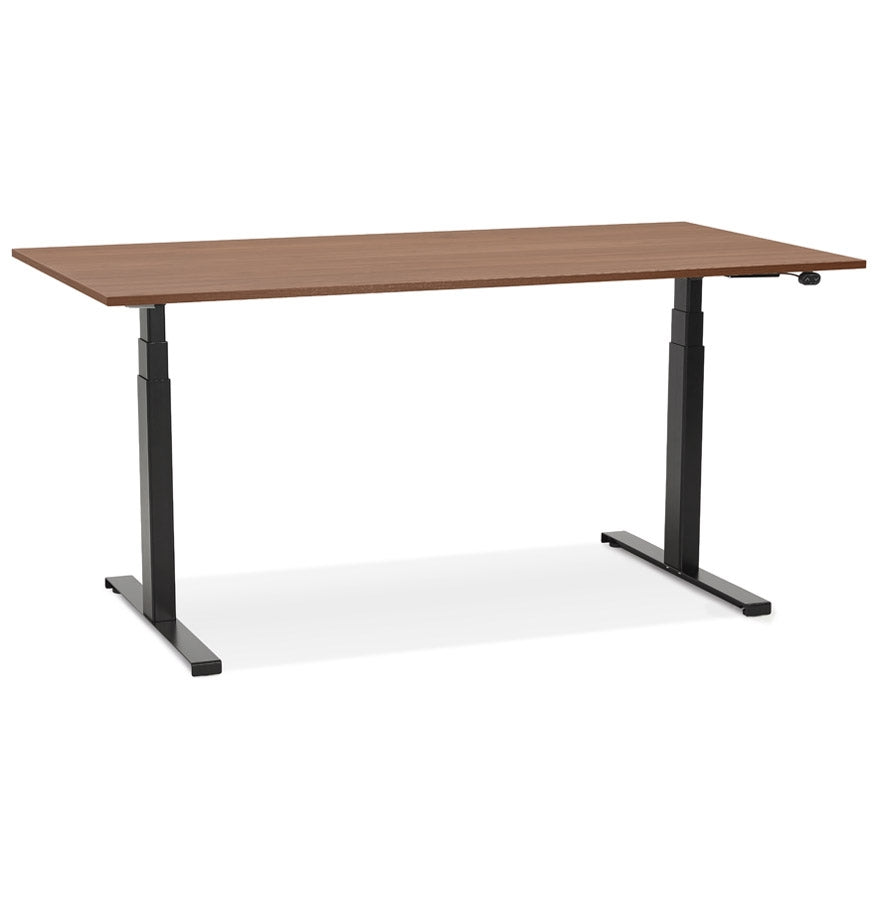 Black electric sit/stand desk 'TRONIK' with top in walnut finish - 140x70 cm