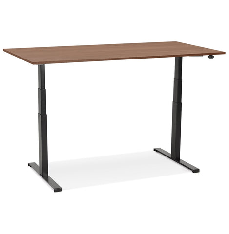 Black electric sit/stand desk 'TRONIK' with top in walnut finish - 140x70 cm