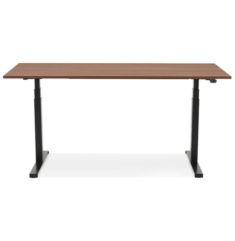 Black electric sit/stand desk 'TRONIK' with top in walnut finish - 140x70 cm