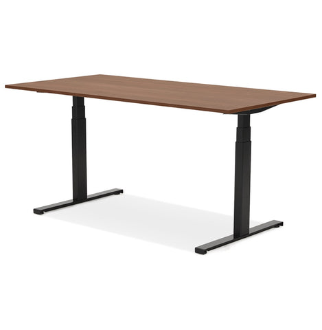 Black electric sit/stand desk 'TRONIK' with top in walnut finish - 140x70 cm