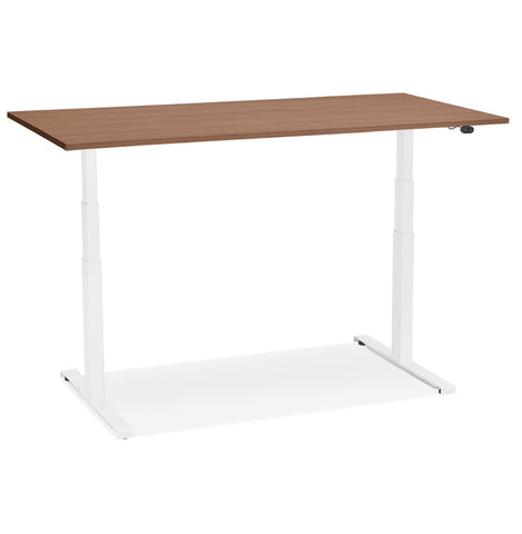 White electric sit/stand desk 'TRONIK' with top in walnut finish - 140x70 cm