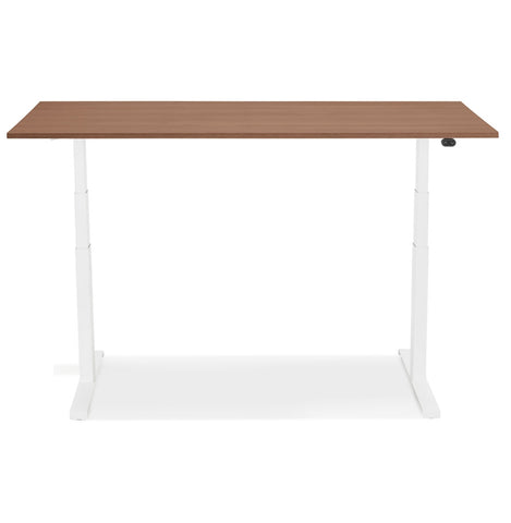 White electric sit/stand desk 'TRONIK' with top in walnut finish - 140x70 cm