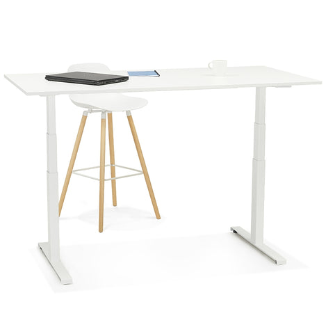 Black ergonomic electric desk 'TRONIK' with top in natural wood finish - 160x80 cm