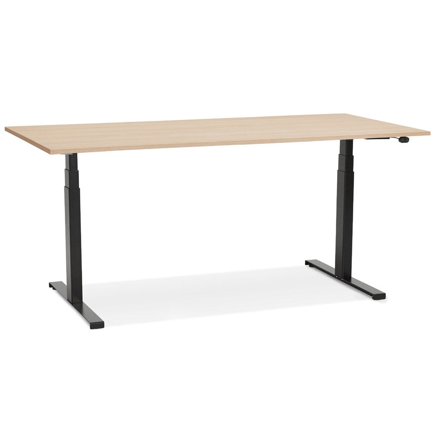 Black ergonomic electric desk 'TRONIK' with top in natural wood finish - 160x80 cm