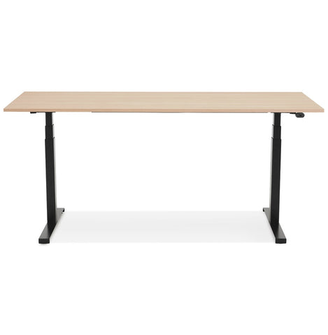 Black ergonomic electric desk 'TRONIK' with top in natural wood finish - 160x80 cm