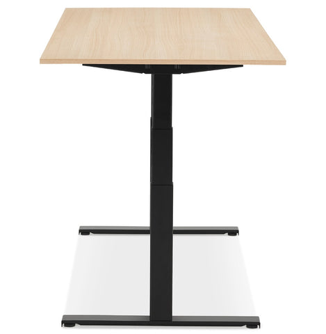 Black ergonomic electric desk 'TRONIK' with top in natural wood finish - 160x80 cm