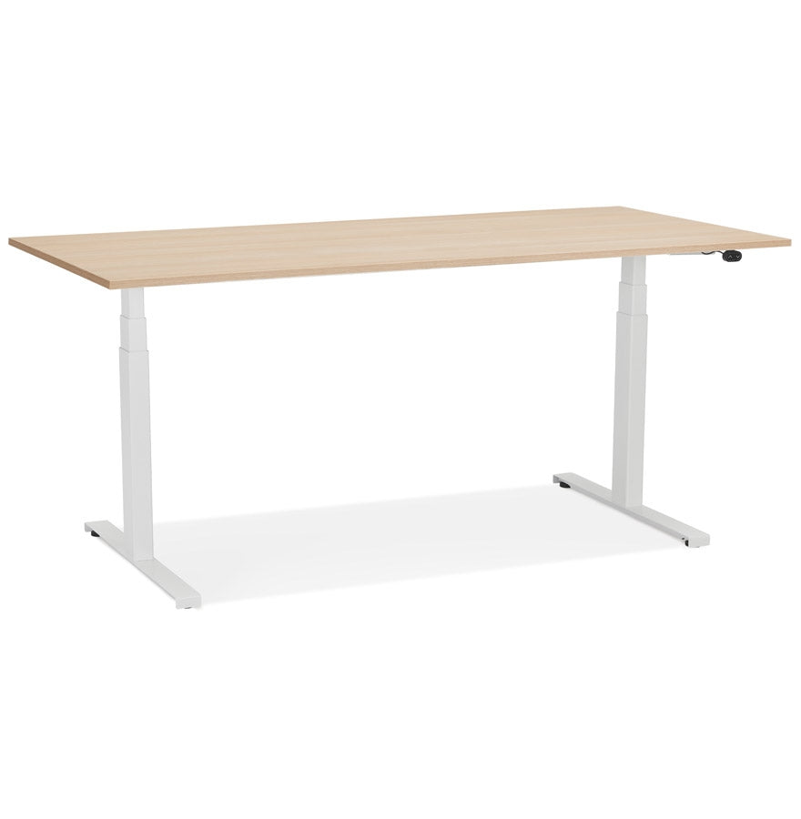 White electric adjustable desk 'TRONIK' with top in natural wood finish - 160x80 cm