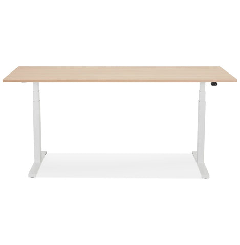 White electric adjustable desk 'TRONIK' with top in natural wood finish - 160x80 cm