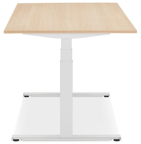 White electric adjustable desk 'TRONIK' with top in natural wood finish - 160x80 cm