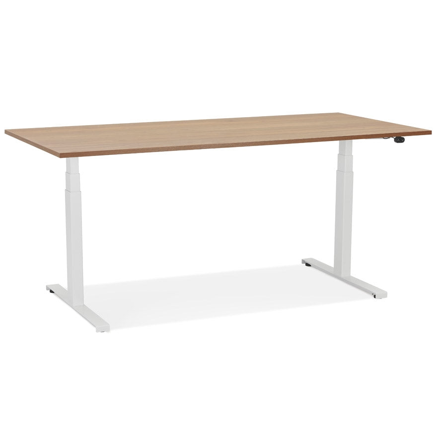 White electric adjustable desk 'TRONIK' with top in walnut finish - 160x80 cm