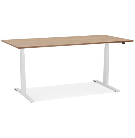 White electric adjustable desk 'TRONIK' with top in walnut finish - 160x80 cm