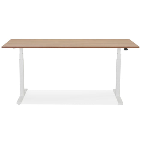 White electric adjustable desk 'TRONIK' with top in walnut finish - 160x80 cm