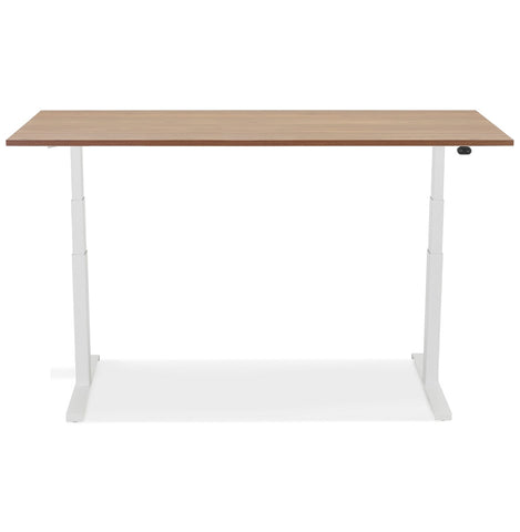 White electric adjustable desk 'TRONIK' with top in walnut finish - 160x80 cm