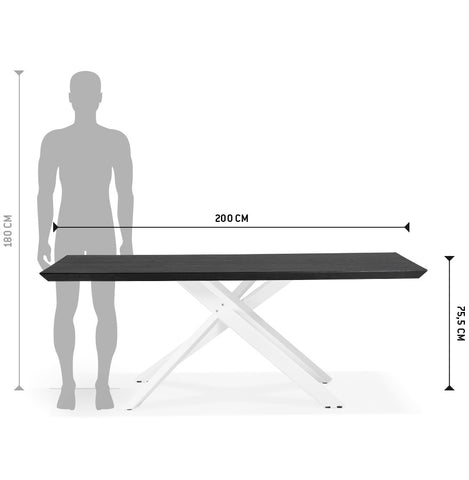 Design eettafel 'WALABY' in zwart hout met wit x-vormig centraal onderstel - 200x100 cm