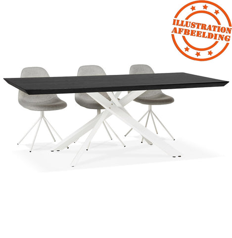 Design eettafel 'WALABY' in zwart hout met wit x-vormig centraal onderstel - 200x100 cm