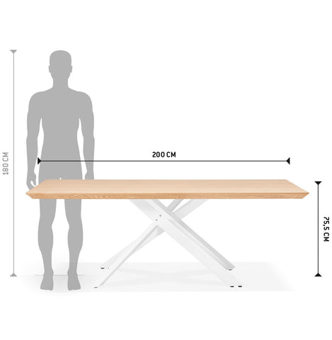 Design eettafel 'WALABY' in hout met natuurlijke afwerking en met wit x-vormig centraal onderstel - 200 x 100 cm