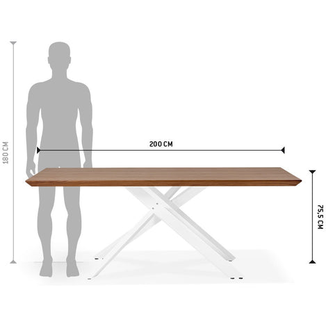 Design dining table 'WALABY' in wood with walnut finish and with white x-shaped central base - 200 x 100 cm