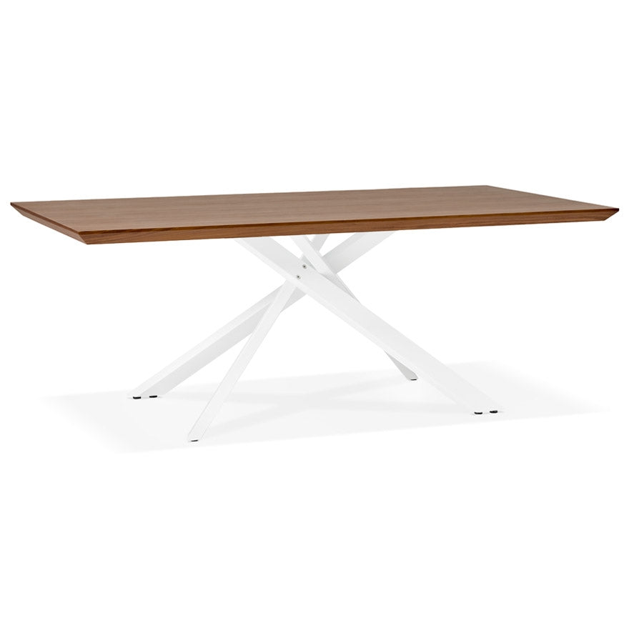 Design dining table 'WALABY' in wood with walnut finish and with white x-shaped central base - 200 x 100 cm