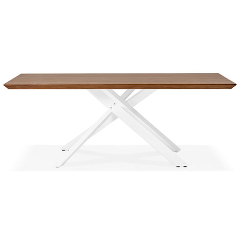 Design dining table 'WALABY' in wood with walnut finish and with white x-shaped central base - 200 x 100 cm