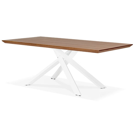 Design dining table 'WALABY' in wood with walnut finish and with white x-shaped central base - 200 x 100 cm