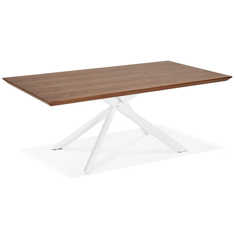 Design dining table 'WALABY' in wood with walnut finish and with white x-shaped central base - 200 x 100 cm