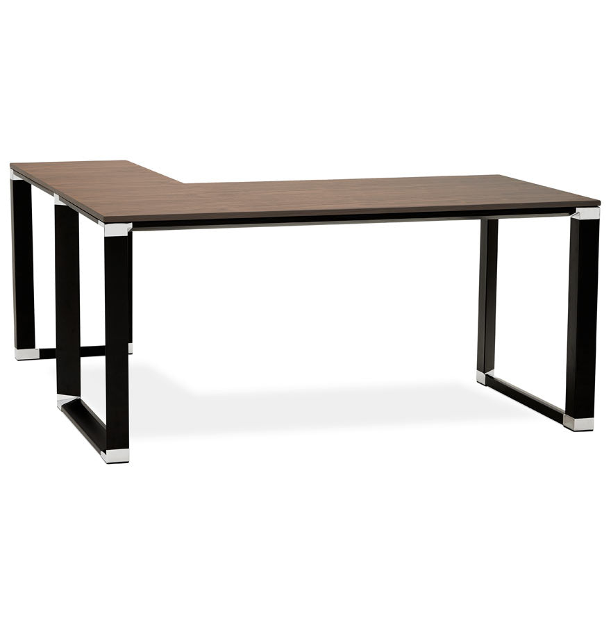 Design corner desk 'XLINE' with walnut finish and black metal (corner of your choice) - 160 cm