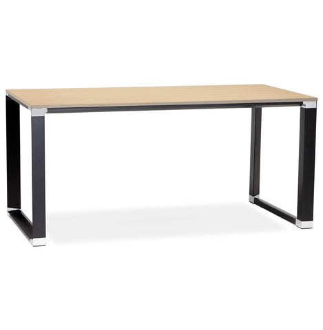 Straight design desk 'XLINE' with natural wood finish and black metal - 160x80 cm