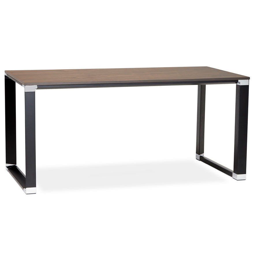 Straight design desk 'XLINE' with walnut finish and black metal - 160x80 cm