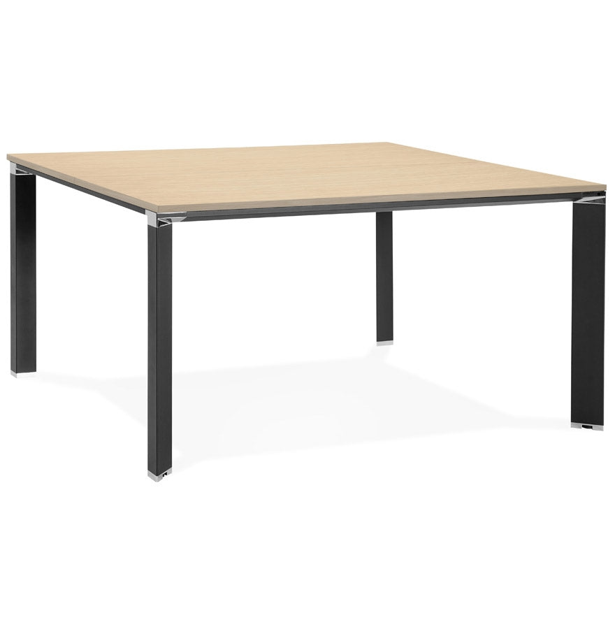 Meeting table / bench desk 'XLINE SQUARE' with natural wood finish and black metal - 140x140 cm