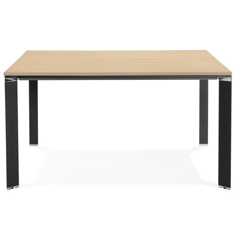 Meeting table / bench desk 'XLINE SQUARE' with natural wood finish and black metal - 140x140 cm