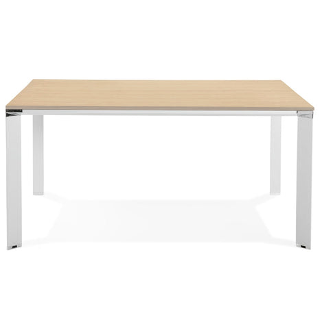 Meeting table / bench desk 'XLINE SQUARE' in wood with natural finish and white metal - 160x160 cm