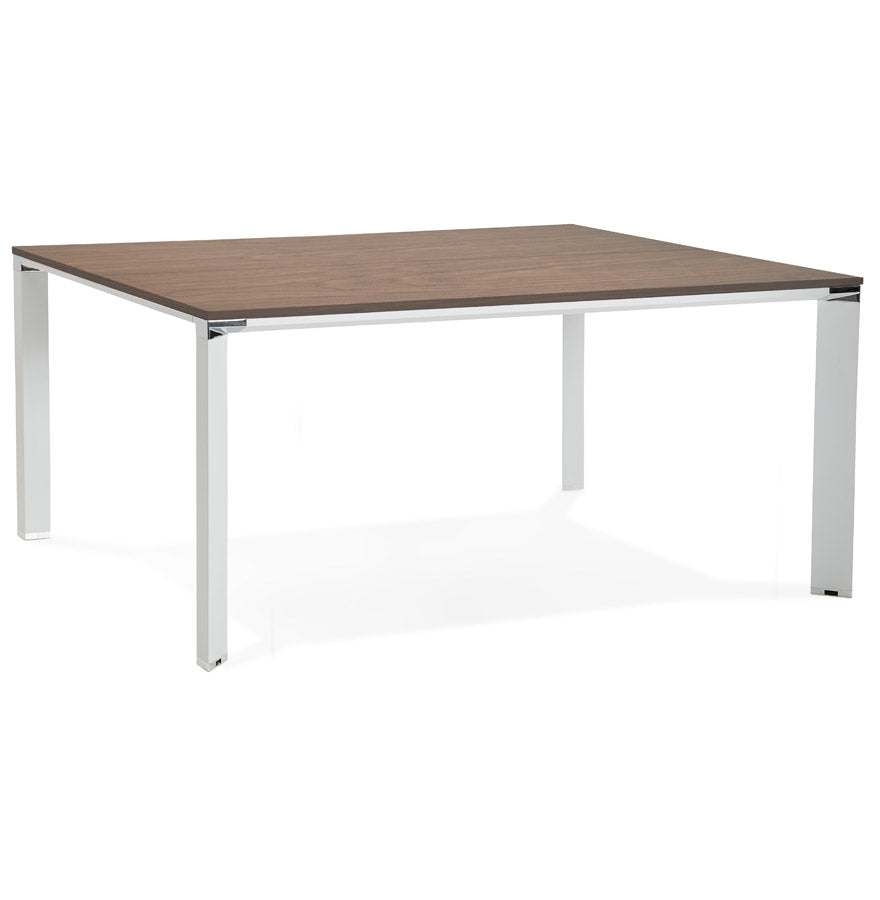 Meeting table / bench desk 'XLINE SQUARE' with walnut finish and white metal - 160x160 cm