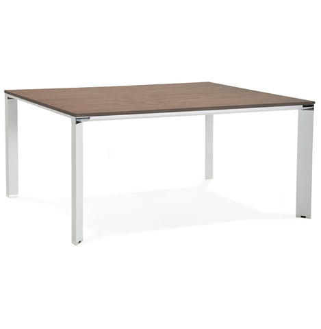 Meeting table / bench desk 'XLINE SQUARE' with walnut finish and white metal - 160x160 cm