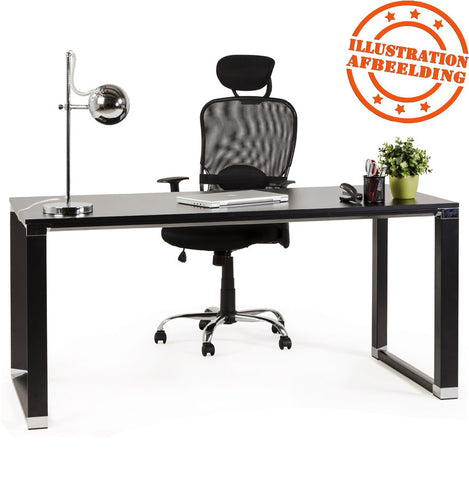 Straight design desk 'XLINE' with walnut finish and black metal - 160x80 cm