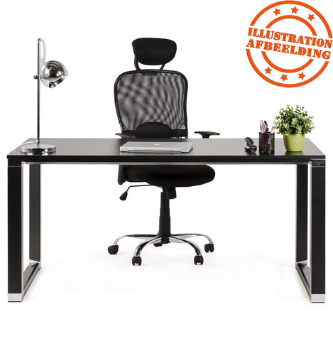 Straight design desk 'XLINE' with natural wood finish and black metal - 160x80 cm