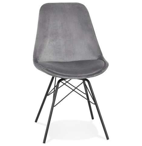 Design chair 'ZAZY' in gray velvet with black metal legs